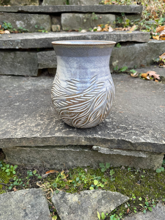 Vase - Large Blue Grey Carved