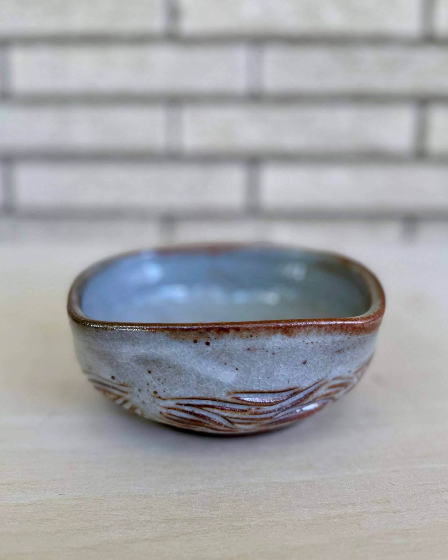 Square Carved Shino Bowl